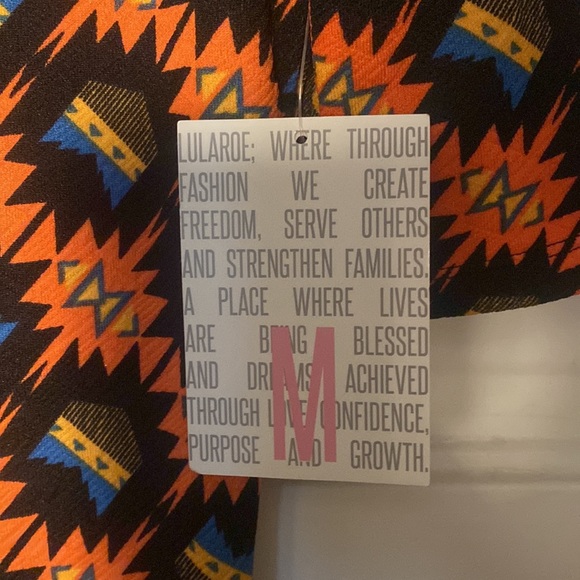 NWT, Lularoe Nicole dress Sz M black, orange, blue, Aztec style pattern - Picture 5 of 7